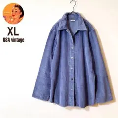 【SALE】【USA古着】コーデュロイシャツ　刺繍　花柄　パープル　太畝　個性的