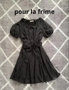 pour la frime プーラフリーム ドット柄 半袖ワンピース 黒　リボンのサムネイル