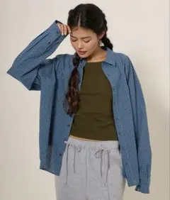 期間限定セール中！　TINA：JOJUN ユニセックス 柄シャツ　ブルーのサムネイル