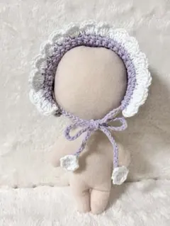 ぬいぐるみ用　ヘッドドレス　ボンネット　かぎ針編み　藤色