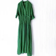 ザラ グリーン シャツ ワンピース シャーリング ロング M パーティ 会食