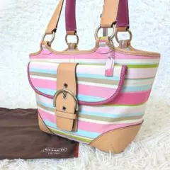 美品✨️COACH コーチ ソーホー マルチカラー ストライプ トートバッグ 