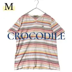 CROCODILE 半袖Tシャツ M ボーダー カラフル ワンポイントのサムネイル