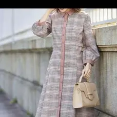 人気♡tocco closet 後ろレースアップチェック柄シャツワンピース