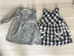 ワンピース2点セット（くすみグリーン、チェック柄）　90cm
