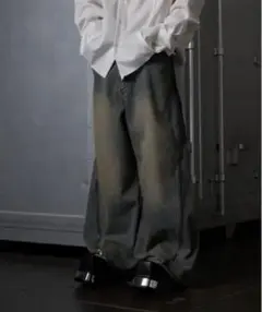 割引有【GRANCY】ジップデザイン バギーデニム パンツ