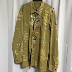 オリーブグリーン 長袖シャツ グラフィックプリント