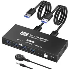 KVMスイッチ DisplayPort 2入力1出力 PC 2台用のサムネイル