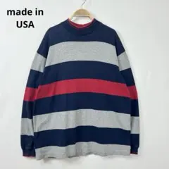 USA製 アメリカンイーグル モックネック ボーダー カットソー ロンT S57