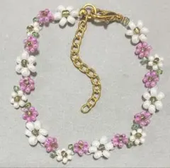<F8-H>ピンク ホワイト　フラワーブレスレット