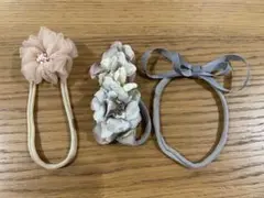 新生児　ヘアバンド　女の子　お話　ドライフラワー風　3点セット