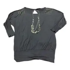 平成ギャルy2kグランジSHC★濃いグレー★スタッズ付き変形トップス長袖ロンT