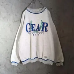 GEAR ロゴスウェット リブライン ホワイト×ブルー XL 古着 ゆるだぼ