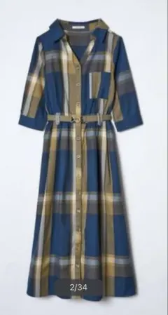 チェック柄シャツワンピース（ネイビー・イエロー）