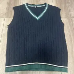 UNIQLO ネイビー ケーブルニット Vネックベスト L