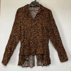 【美品】SLY LEODOTSFRILLシャツ ブラウン レオパード柄　ヒョウ柄