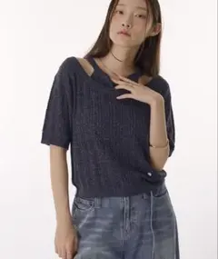 MUHET ラメレイヤード風ニットTシャツのサムネイル