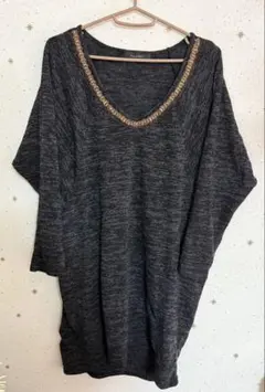 PALEBOY ダークグレー Vネックセーター　ニットチュニック