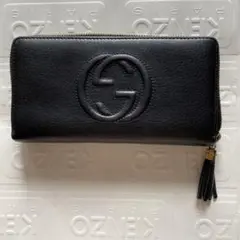 Gucci ブラックレザー 長財布 タッセル付き
