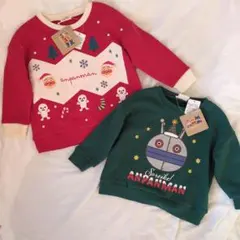 新品タグ付きアンパンマンクリスマス長袖トレーナー 赤レッド100ダダンダン90