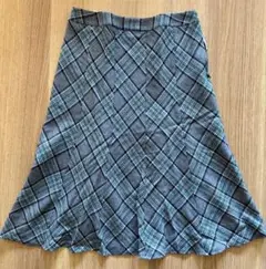 チェック柄フレアスカート 秋冬素材 L グレー ブルー ラメ織り マーメイド