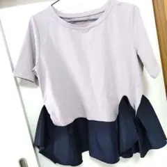 ◆未使用◆Deux Amourドゥーザムール異素材切替ペプラム半袖Tシャツグレーのサムネイル