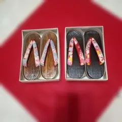 【未使用品】伝統的な花柄下駄2足セット 【23～24.5サイズ】