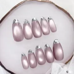 362♡ ネイルチップ ワンホン マグネット　ガラスフレンチ　お呼ばれネイル