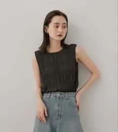 【美品】sense of place シャーリングパイピングカットトップブラックのサムネイル