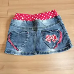 デニムスカート ハートポケット リボン刺繍