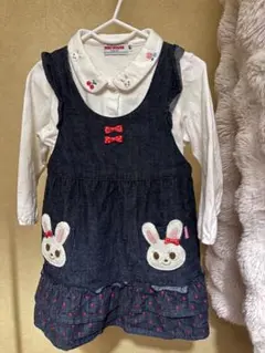 MIKI HOUSE デニムジャンバースカート 80シャツセット