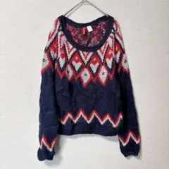 DIVIDED BY H&M 【US 10】 セーター 柄 ネイビー 赤 白のサムネイル