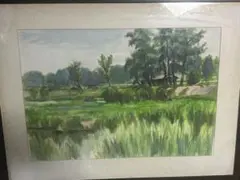 風景画◇水辺◇新品 美品【水性絵具/アクリル/色鉛筆】◇防水&丁寧梱包