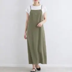 グリーンレーベルリラクシング／2024SS サテンキャミソールワンピース カーキ