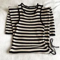 ボーダーワンピース　ノースリーブ　ニットワンピース　Sサイズ