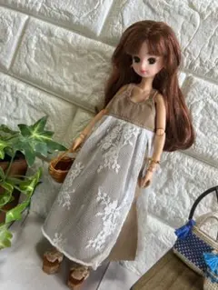 488☆リカちゃん服・レース付キャミワンピース・ハンドメイド