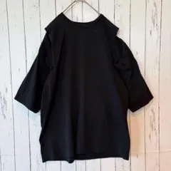 ビューティー＆ユース　Tシャツ　半袖　ブラック　スリットショルダー　カットソー