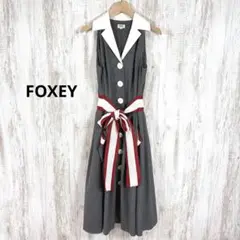 FOXEY フォクシー ウエストリボン シャツ フレア ロングワンピース