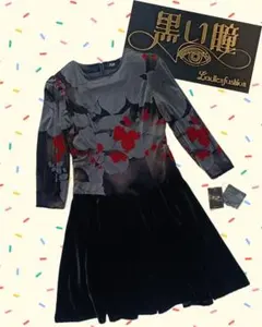 タグ付き新品【黒い瞳】花柄ベルベットセレモニーワンピースF寸d36