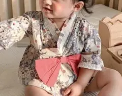 上下セット　リボン付き　子供用甚平　浴衣　80 ベビー
