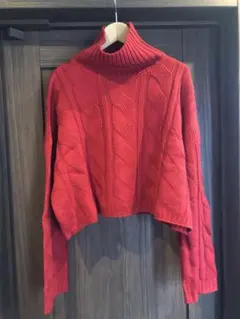 クロップト丈 ケーブルニット タートルネックセーター