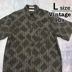 USA古着　90s　半袖シャツ　L　ブラウン　グレー　総柄　CHERESKIN