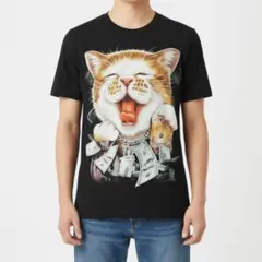 猫 グラフィック Tシャツ ブラック 両面プリント Mサイズ