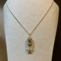 ハンドメイド　ネックレス　ブラウンパール蝶モチーフ