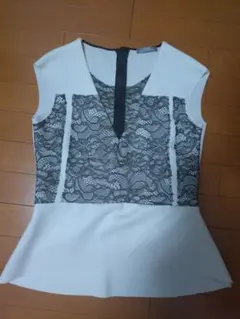 ノースリZARAレースカットソー✨美品✨Mサイズ　モノトーン　ボンディング生地