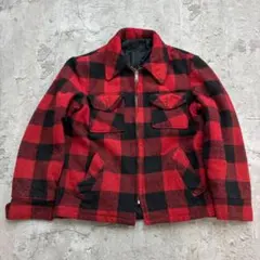 バッファローチェック　ウールジャケット　CPOジャケット　M　レッド　古着