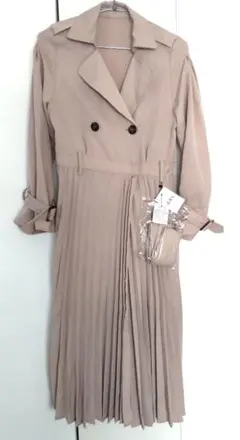 新品　タグ付き　GRL リボンベルト付きプリーツトレンチコート グレイル