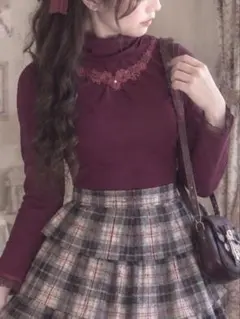 美品✨ axes femme タートルネック トップス ボルドー レース ラメ