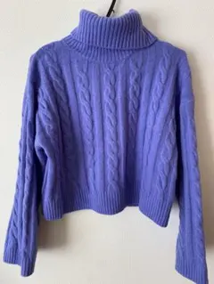 GUパープル ケーブルニット タートルネック
