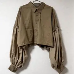 古着　リメイク　ショート丈　シャツ　ベージュのサムネイル
